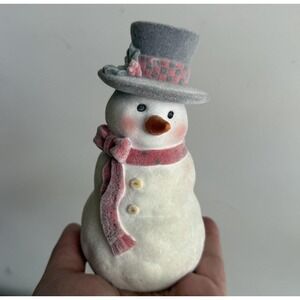 Ceramic vintage Snowman top hat Scarf mistletoe Flocked Winter Xmas Figure T1